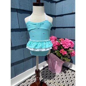Janie and Jack girls teal ruffle one piece swimsuit size 12-18 months